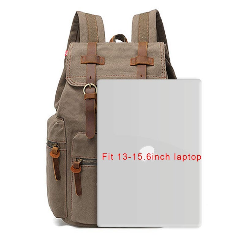 AUGUR High Capacity Canvas Vintage Backpack - for School Travel 12-15" Laptop Backapcks for Men Casual Daypacks Rucksack (M-Army Green) - Image 5